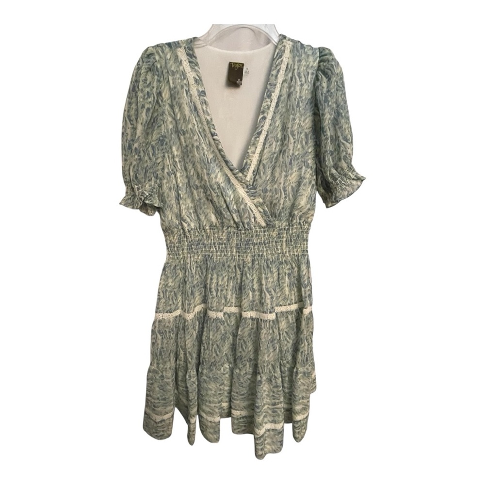 Taylor White and Blue Smocked Wrap Sundress
